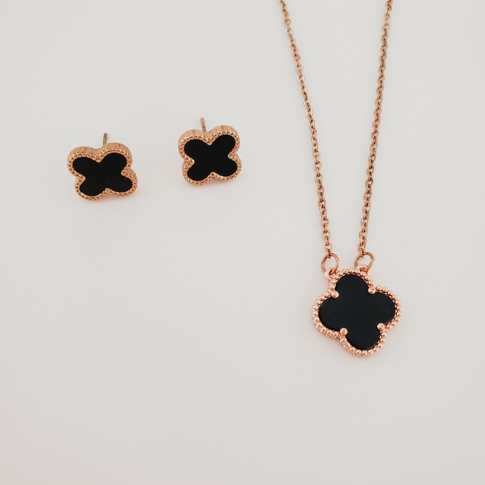 Gold Filled Four Leaf Clover Necklace and Earrings Set